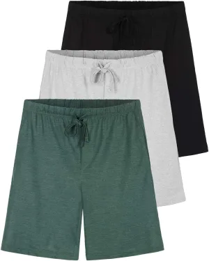 Real Essentials 3 Pack:Mens Cotton Ultra-Soft Knit Sleep Pajama Shorts & Lounge Wear (Available In Big & Tall)