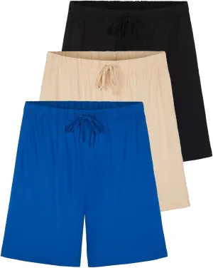 Real Essentials 3 Pack:Mens Cotton Ultra-Soft Knit Sleep Pajama Shorts & Lounge Wear (Available In Big & Tall)