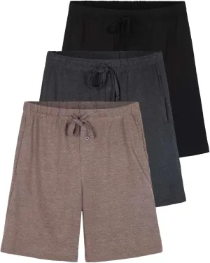 Real Essentials 3 Pack:Mens Cotton Ultra-Soft Knit Sleep Pajama Shorts & Lounge Wear (Available In Big & Tall)