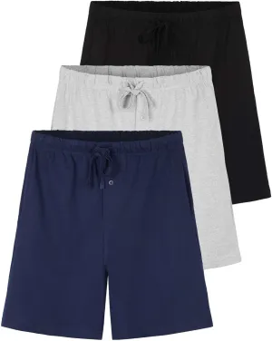 Real Essentials 3 Pack:Mens Cotton Ultra-Soft Knit Sleep Pajama Shorts & Lounge Wear (Available In Big & Tall)
