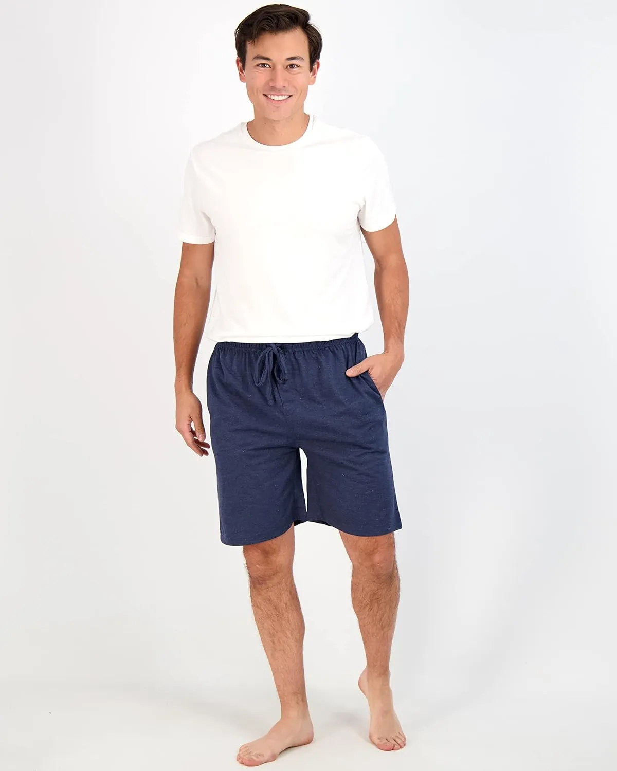 Real Essentials 3 Pack:Mens Cotton Ultra-Soft Knit Sleep Pajama Shorts & Lounge Wear (Available In Big & Tall)