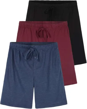Real Essentials 3 Pack:Mens Cotton Ultra-Soft Knit Sleep Pajama Shorts & Lounge Wear (Available In Big & Tall)
