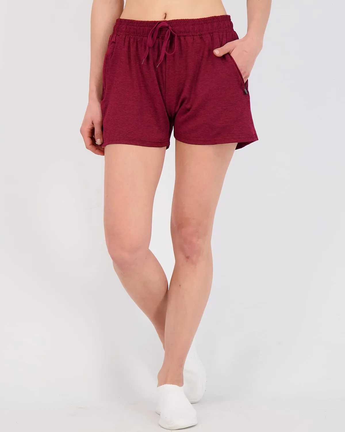 Real Essentials 4 Pack: Womens Athletic Dry-Fit Lounge Shorts with Zipper Pockets (Available in Plus Size)