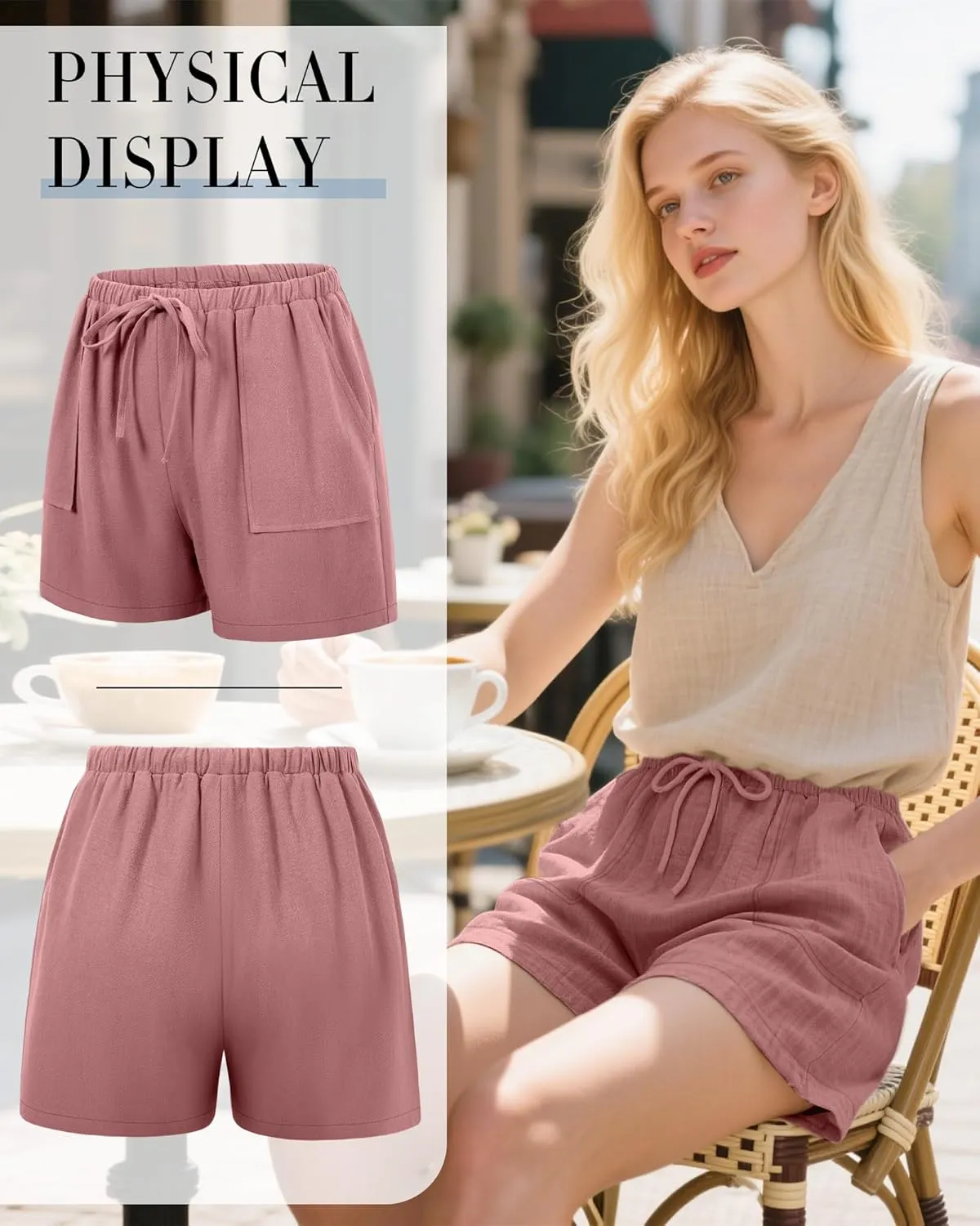 Riyiper 2 Pack Women's Linen Drawstring Elastic Waist Beach Casual Summer Wide Leg Shorts with Pockets 2025