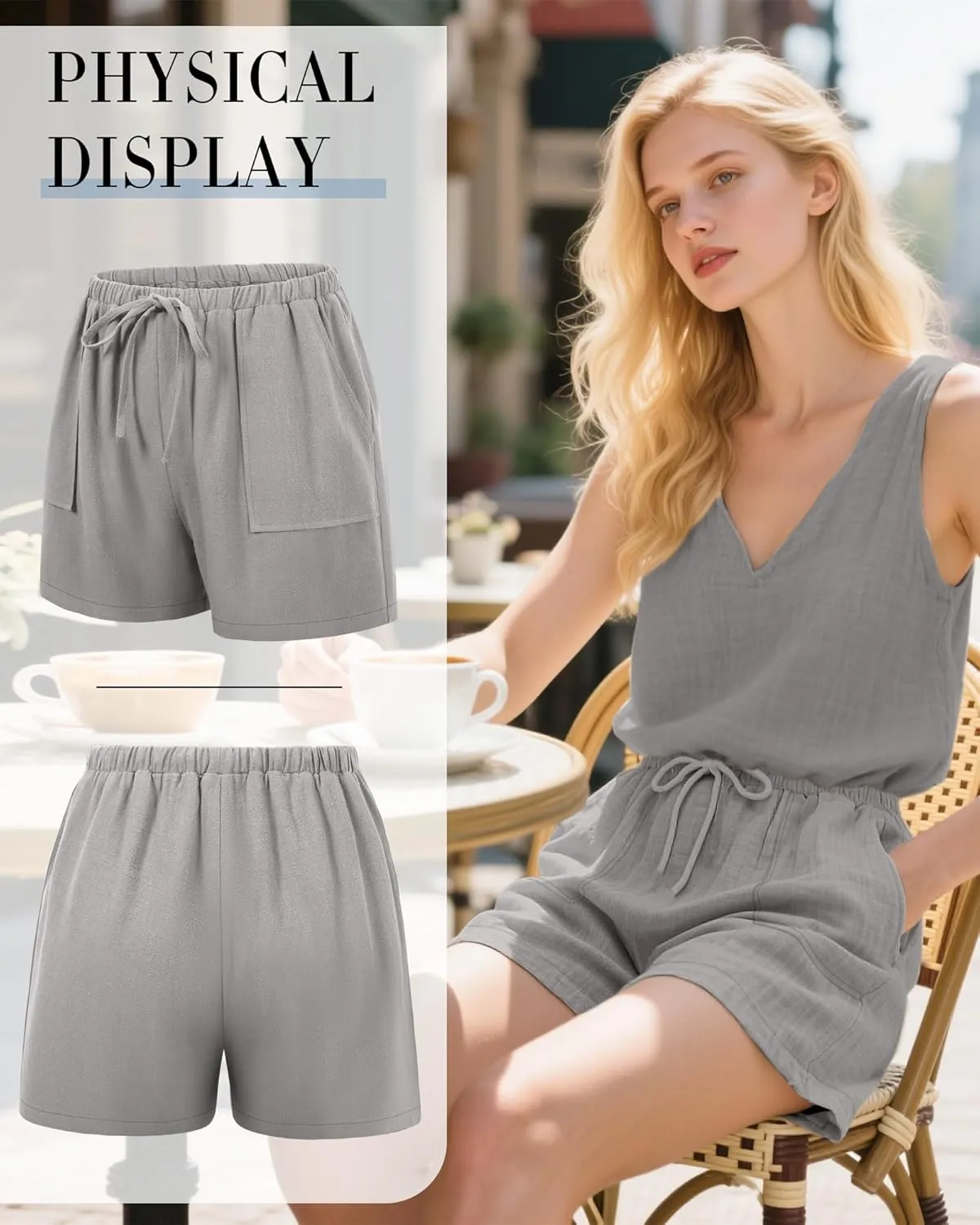 Riyiper 2 Pack Women's Linen Drawstring Elastic Waist Beach Casual Summer Wide Leg Shorts with Pockets 2025