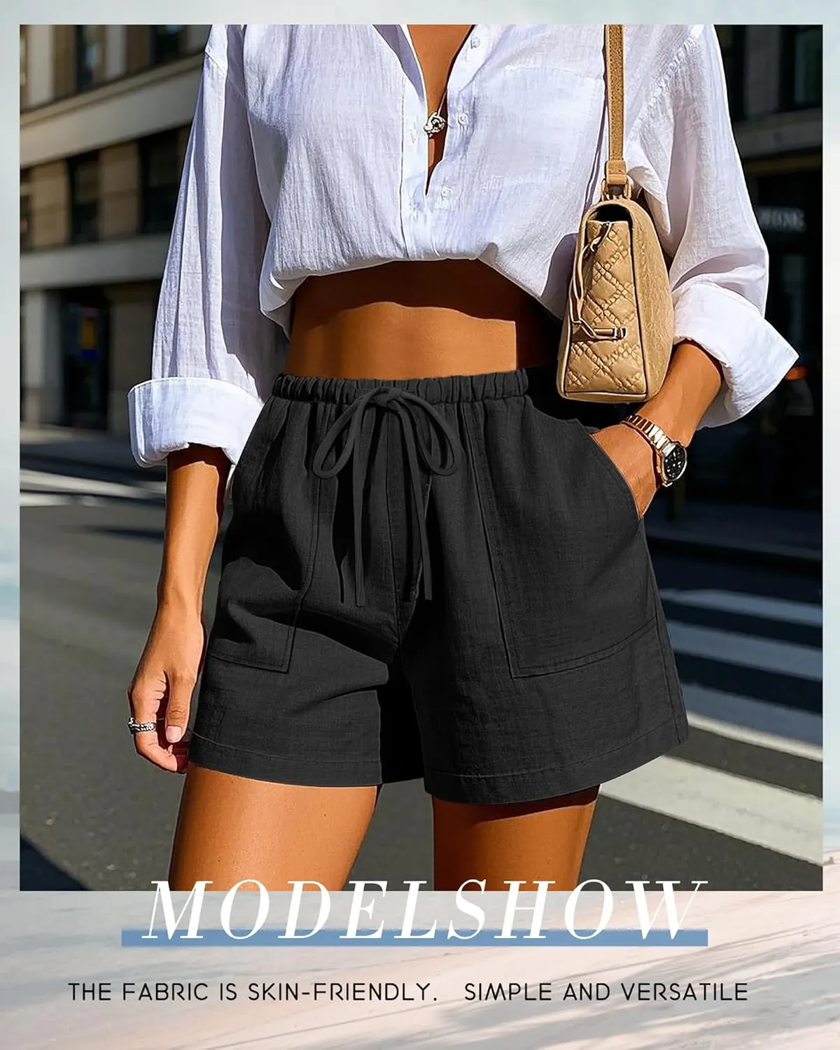 Riyiper 2 Pack Women's Linen Drawstring Elastic Waist Beach Casual Summer Wide Leg Shorts with Pockets 2025