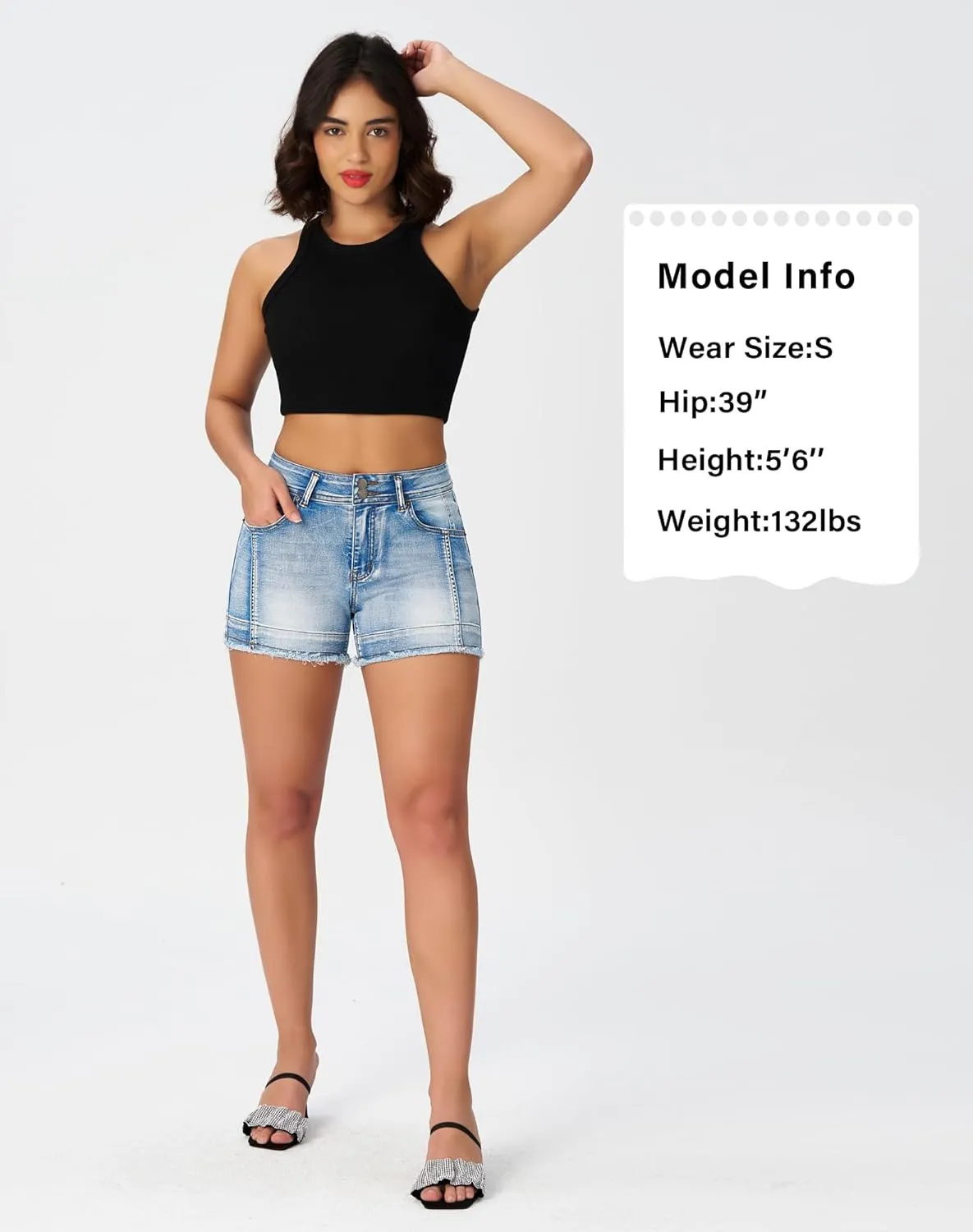roswear Womens High Waisted Stretchy Frayed Hem Summer Denim Jean Shorts