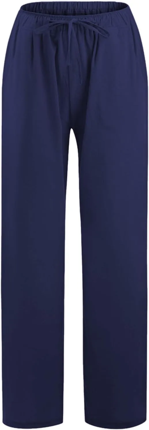 sdbrld Womens Cotton Linen Pants Casual Wide Leg Elastic Waisted Drawsting Trousers Summer Loose Comfy Pants with Pocket