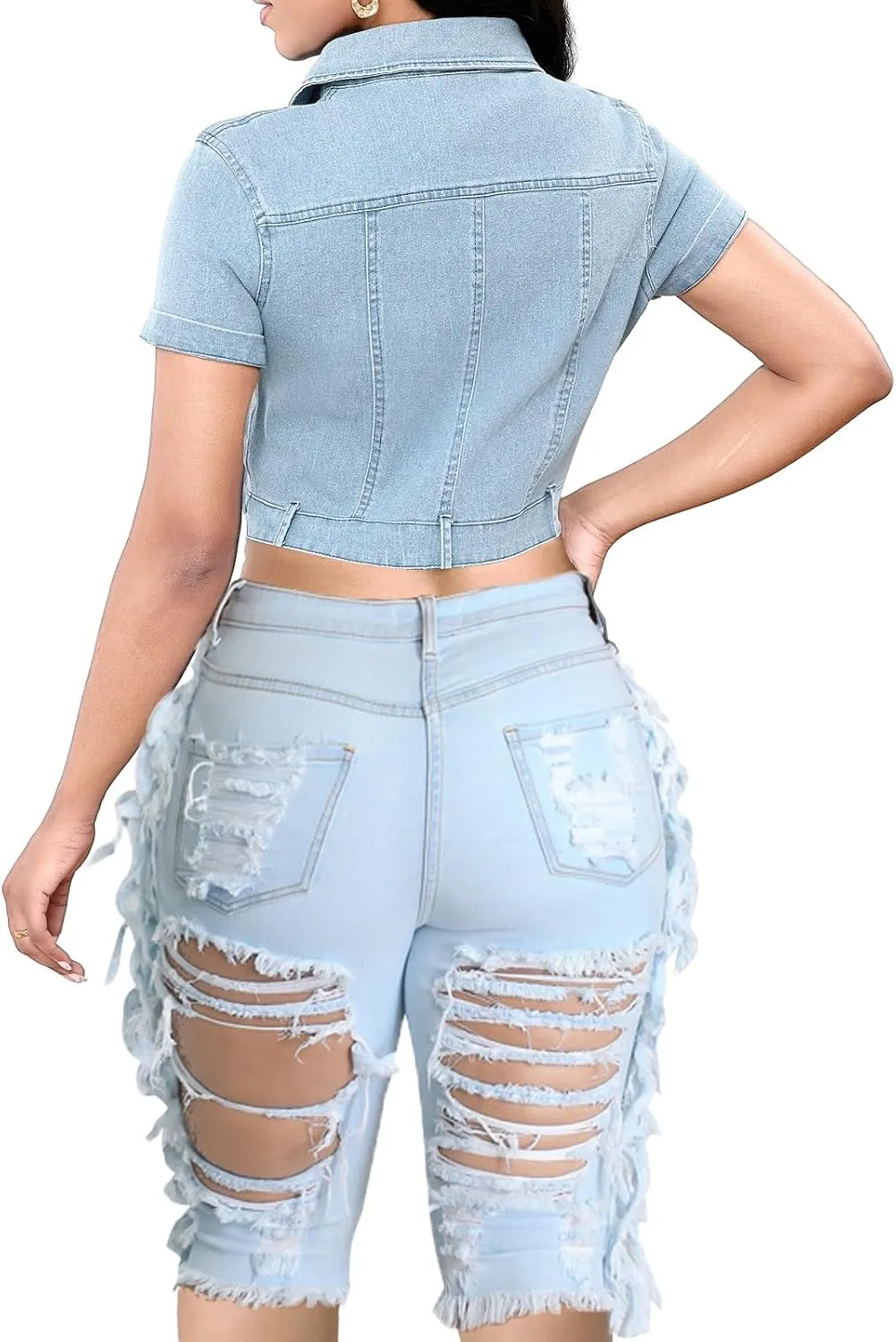 SeNight Women's Denim Shorts High Waisted Frayed Raw Hem Ripped Short Jeans