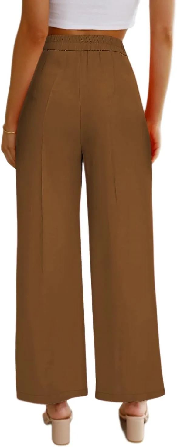 SHIPE Womens Casual Wide Leg Flowy Pants Elastic Waist Work Office Pants Pants with Pockets, S-XL