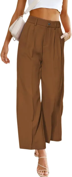 SHIPE Womens Casual Wide Leg Flowy Pants Elastic Waist Work Office Pants Pants with Pockets, S-XL