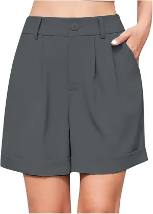 Shorts for Women Bermuda Short Casual Elastic High Waisted Wide Leg Shorts Knee Length Summer Short with Pockets
