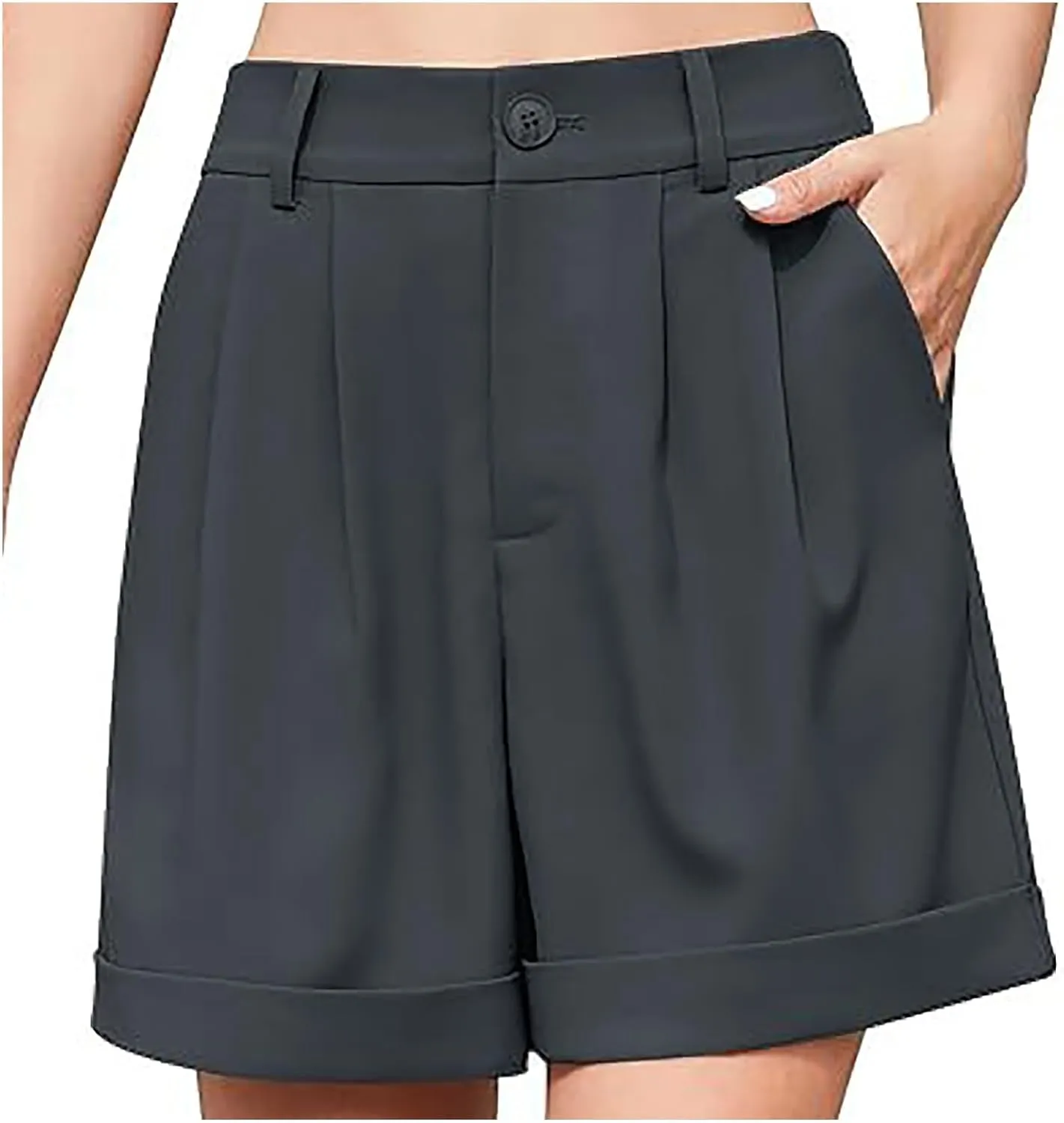 Shorts for Women Bermuda Short Casual Elastic High Waisted Wide Leg Shorts Knee Length Summer Short with Pockets