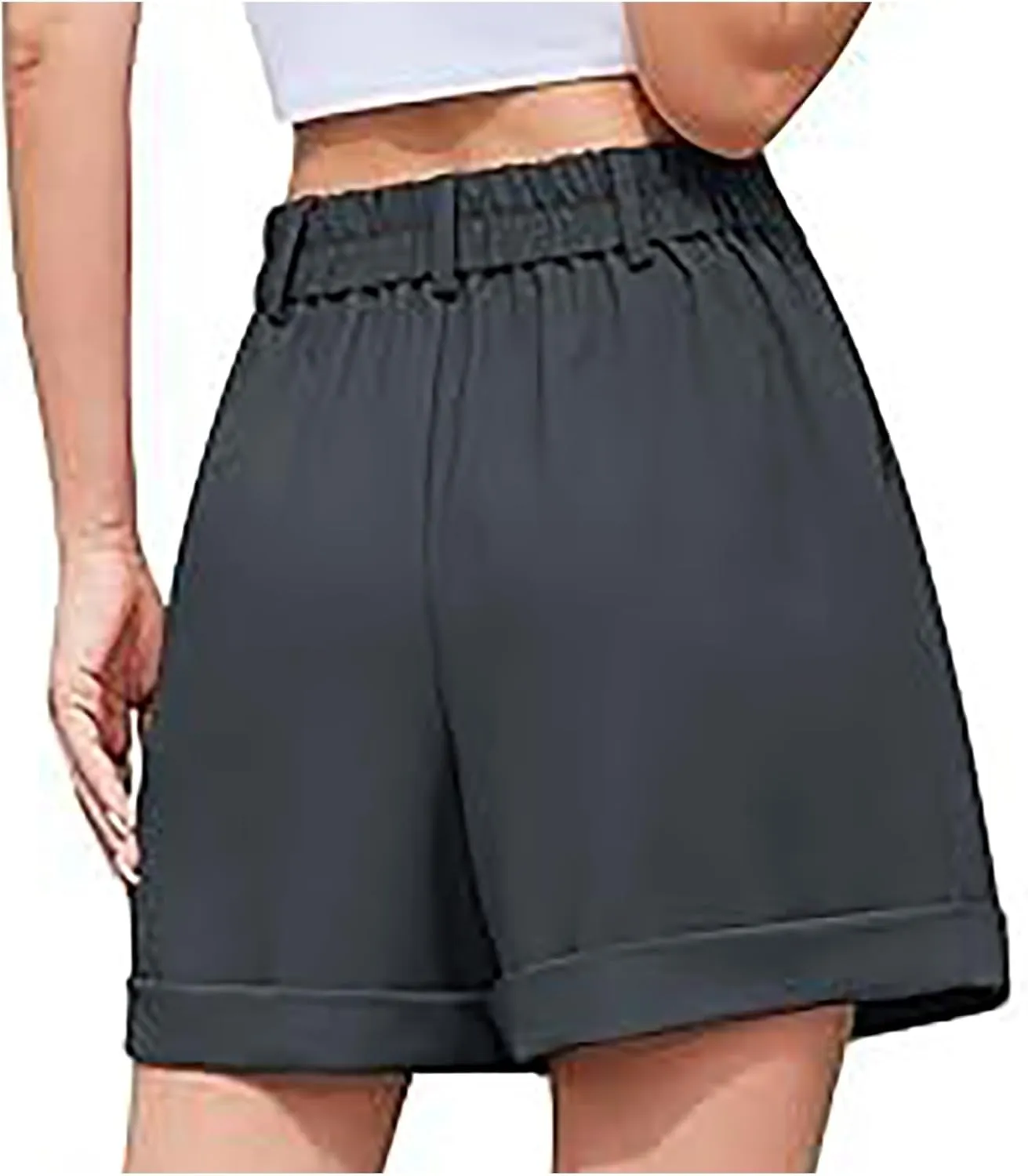 Shorts for Women Bermuda Short Casual Elastic High Waisted Wide Leg Shorts Knee Length Summer Short with Pockets