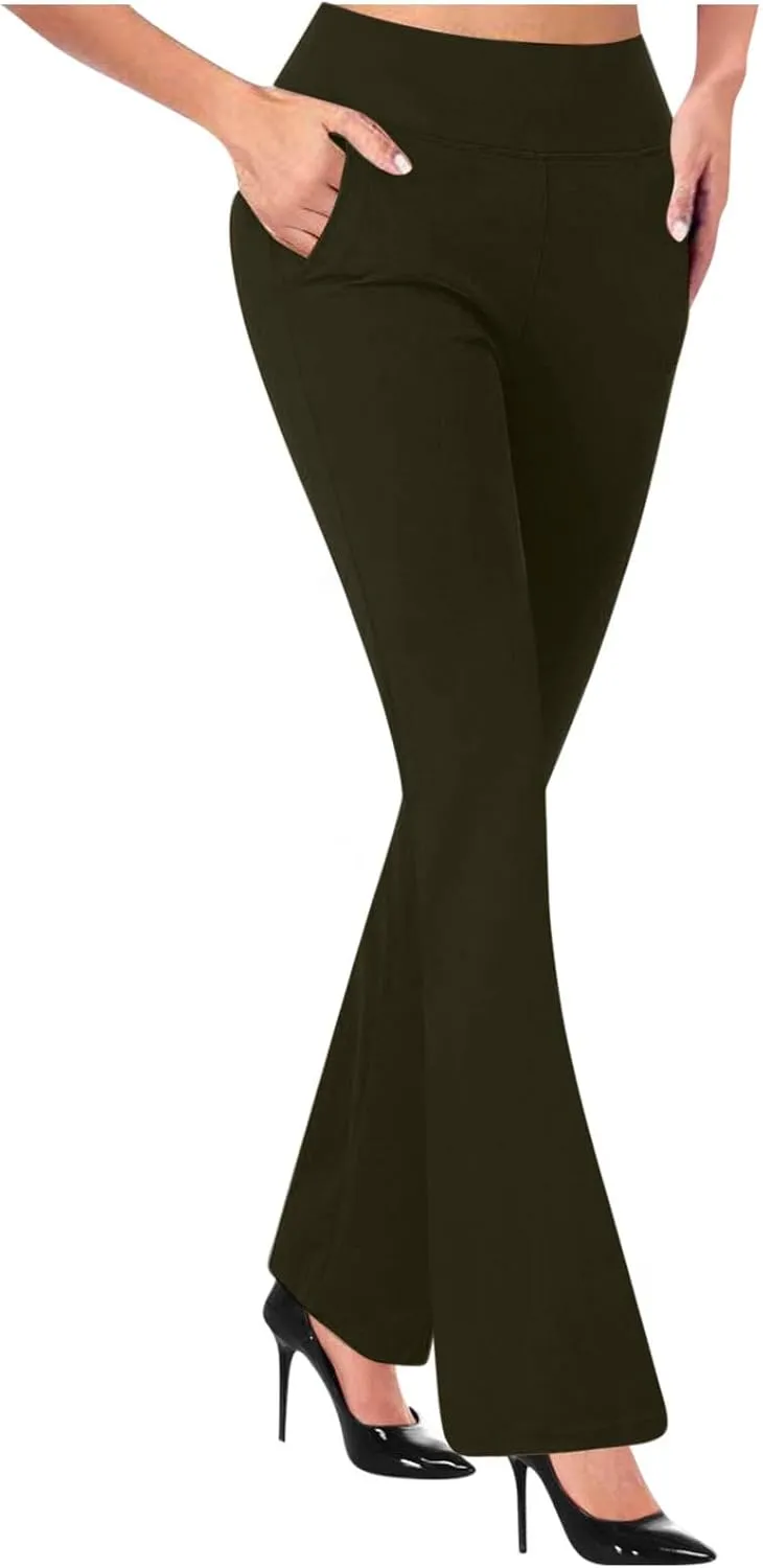 Slacks for Women 2025 Stretchy Office Pants High Waisted Business Work Pants with Pockets Casual Summer Trousers