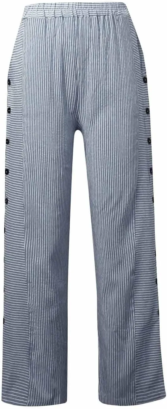 Straight Leg Linen Pants Women 2025 Trendy Side Button Striped Pants Summer Casual High Wasited Y2k Pants with Pocket