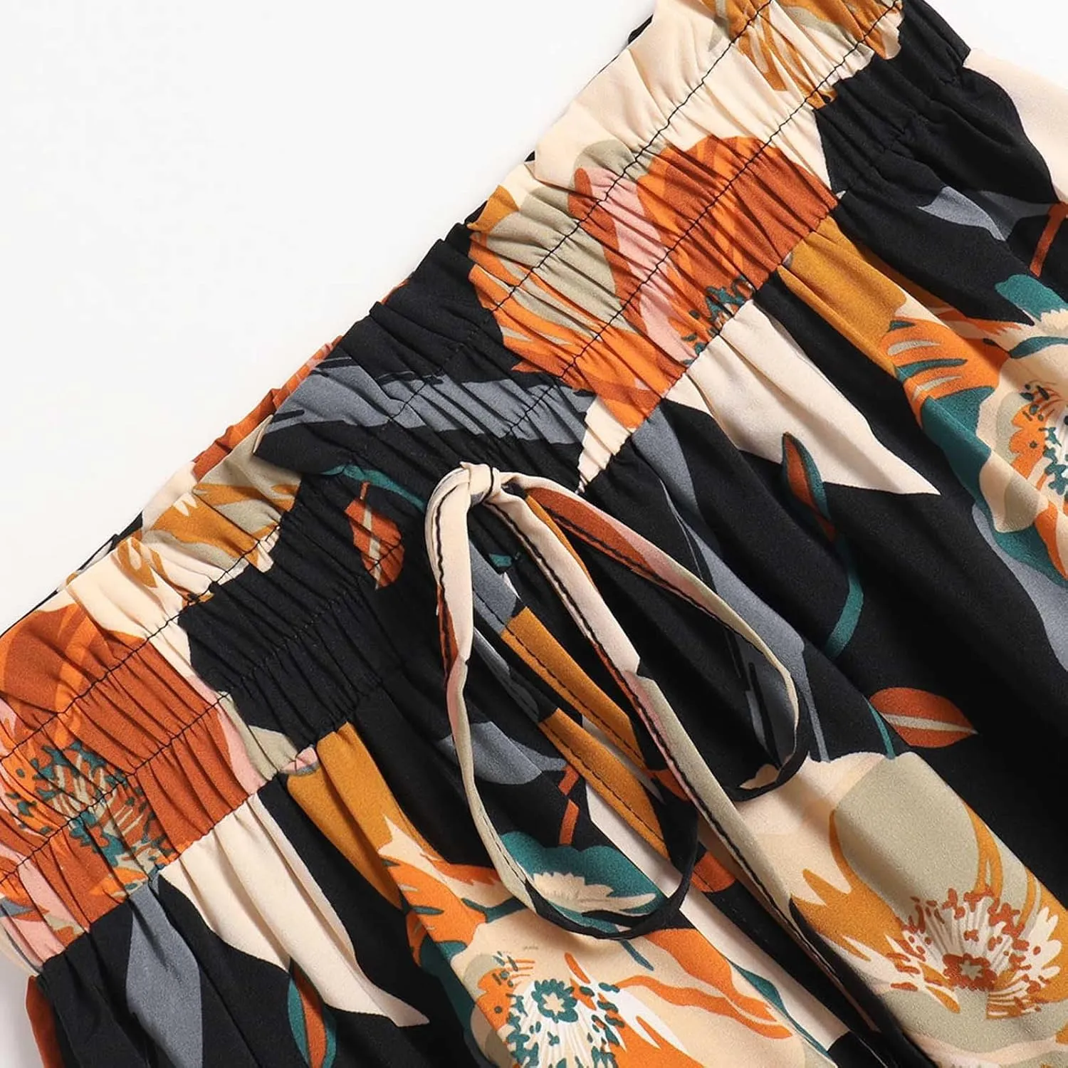 Summer Boho Floral Print Casual Skirt for Women, Fashion Drawstring Ruched Tiered Midi Skirts Elastic Comfy Flowy Clothes