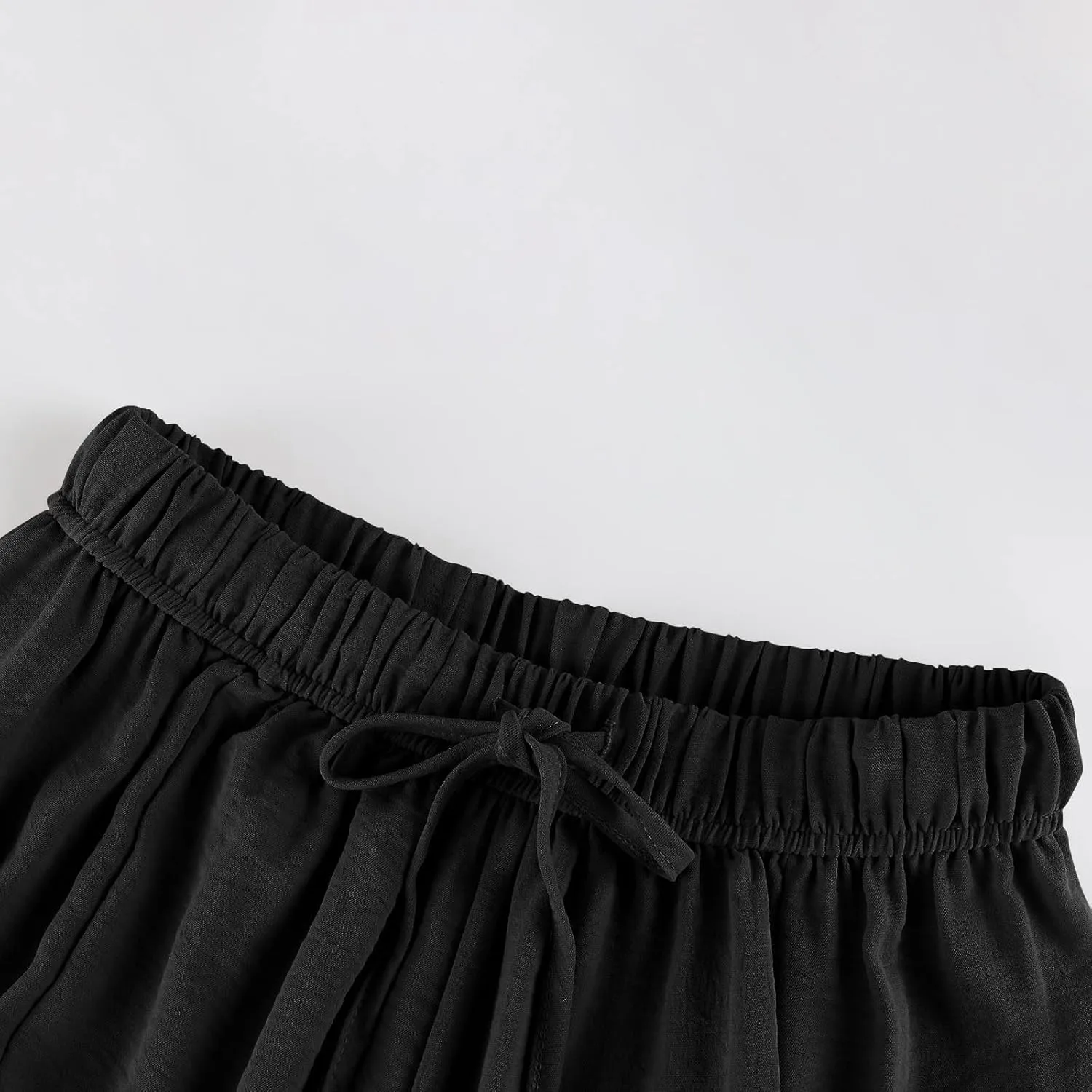 Summer Casual Pants for Women Linen Drawstring Loose Wide Leg Pants Flowy High Waisted Solid 2025 Trouser Multi-Pocket
