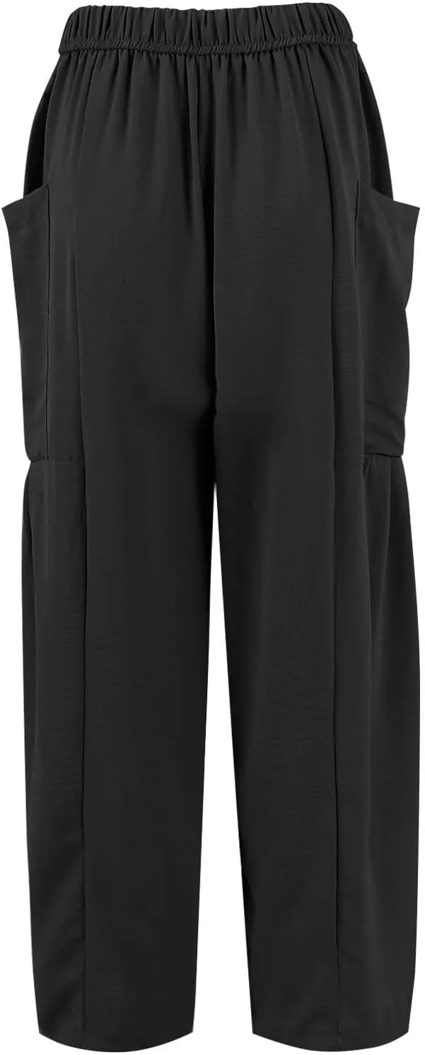 Summer Casual Pants for Women Linen Drawstring Loose Wide Leg Pants Flowy High Waisted Solid 2025 Trouser Multi-Pocket