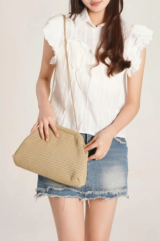 Summer Crochet Beach Bag Woven Clutch Purses for Women 2025 Cloud Dumpling Pouch Purse Crossbody Bag Handbags