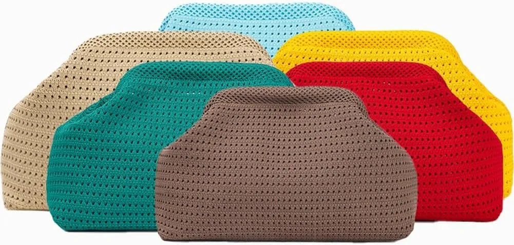 Summer Crochet Beach Bag Woven Clutch Purses for Women 2025 Cloud Dumpling Pouch Purse Crossbody Bag Handbags