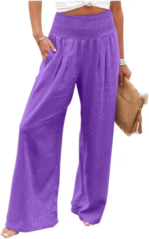 Summer Linen Pants for Women Lounge Lightweight Drawstring Loose Casual Linen Outfits Women