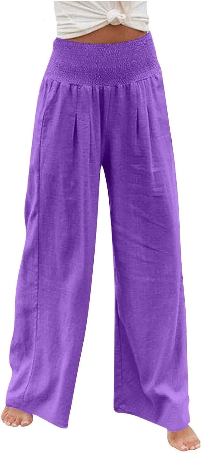 Summer Linen Pants for Women Lounge Lightweight Drawstring Loose Casual Linen Outfits Women