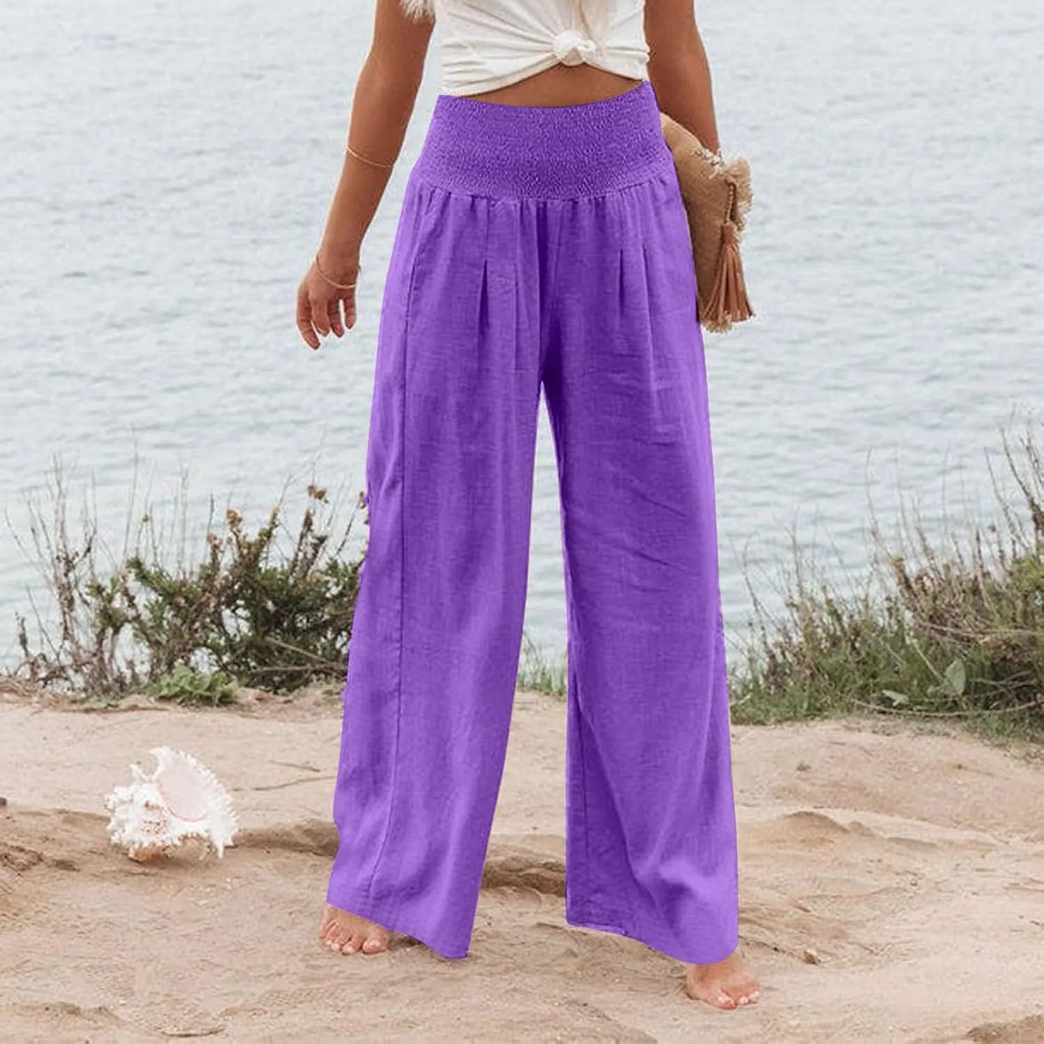 Summer Linen Pants for Women Lounge Lightweight Drawstring Loose Casual Linen Outfits Women