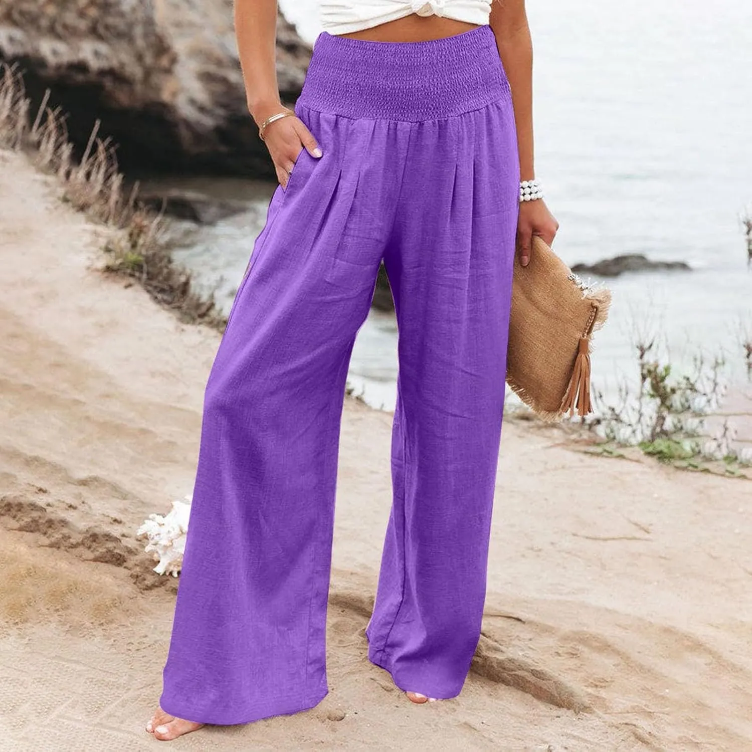 Summer Linen Pants for Women Lounge Lightweight Drawstring Loose Casual Linen Outfits Women