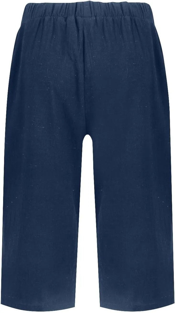Summer Linen Pants for Women Waist Cotton Trouser Cropped Wide Leg Pants Cropped Linen Pants