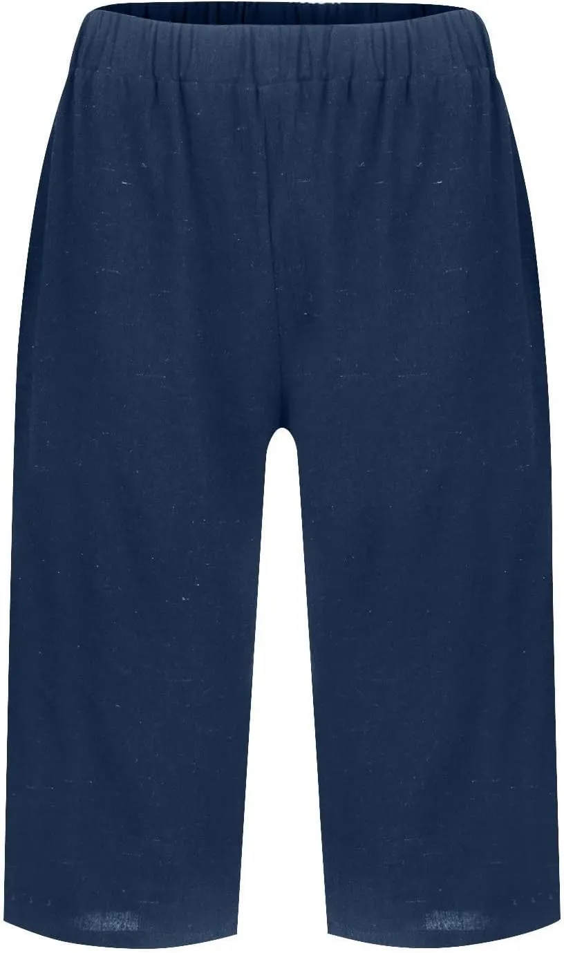 Summer Linen Pants for Women Waist Cotton Trouser Cropped Wide Leg Pants Cropped Linen Pants