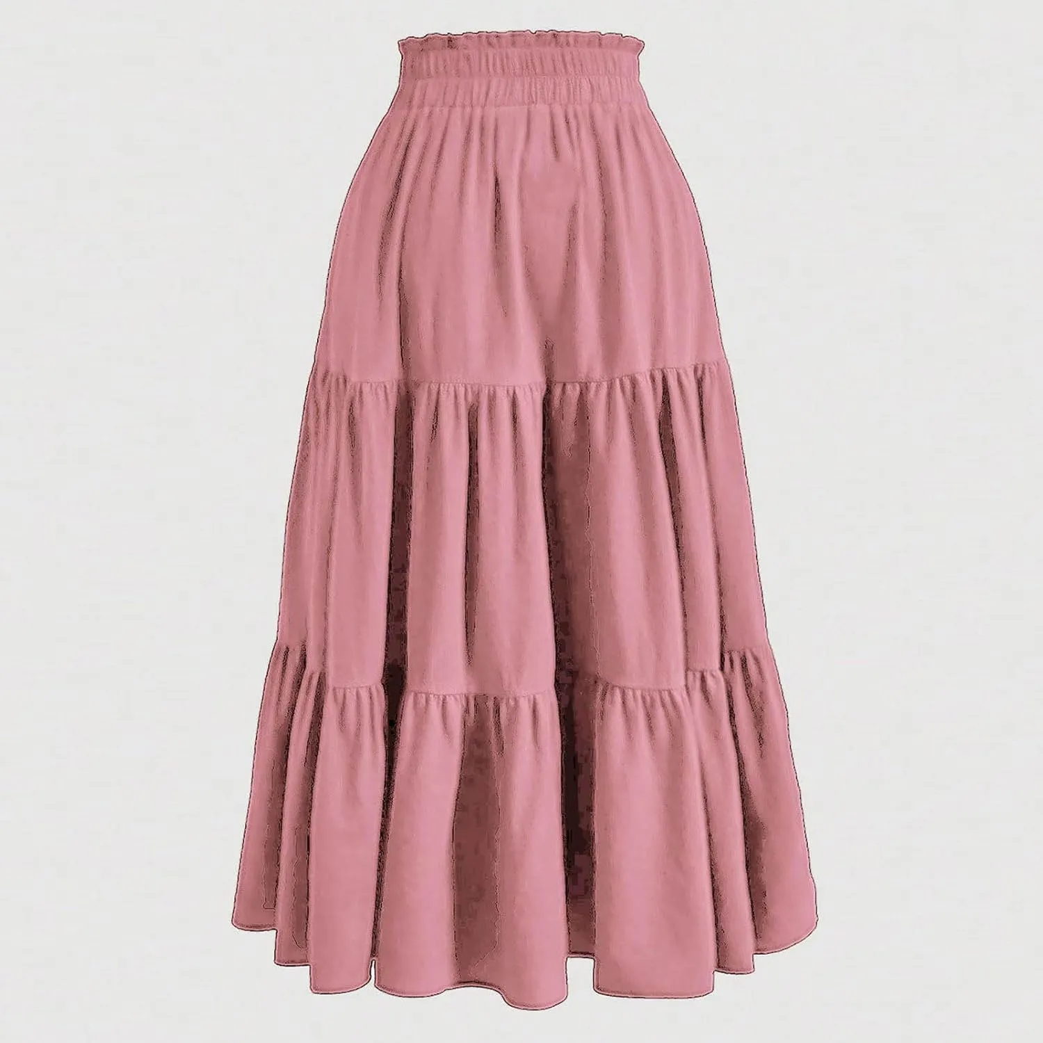 Summer Long Skirts for Women Casual Drawstring High Waist Lightweight Tiered Flowy Pleated Skirts with Pocket