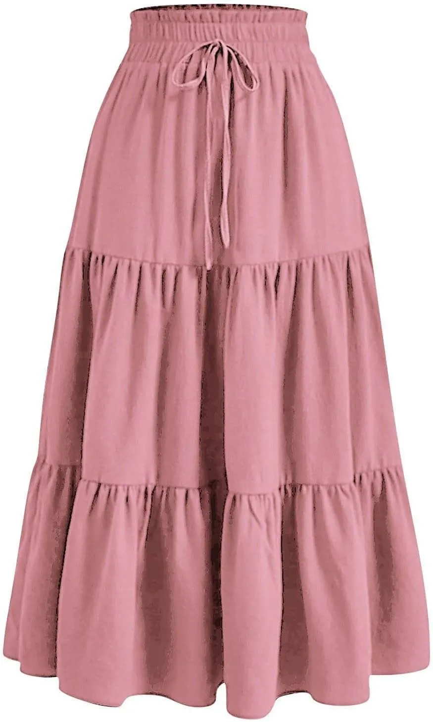 Summer Long Skirts for Women Casual Drawstring High Waist Lightweight Tiered Flowy Pleated Skirts with Pocket