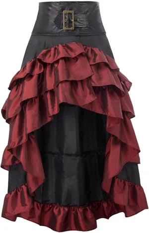 TANGNADE Women's Gothic Steampunk Skirt Victorian Renaissance High Low Retro Skirt Pirate Costume Skirt Party Clothes