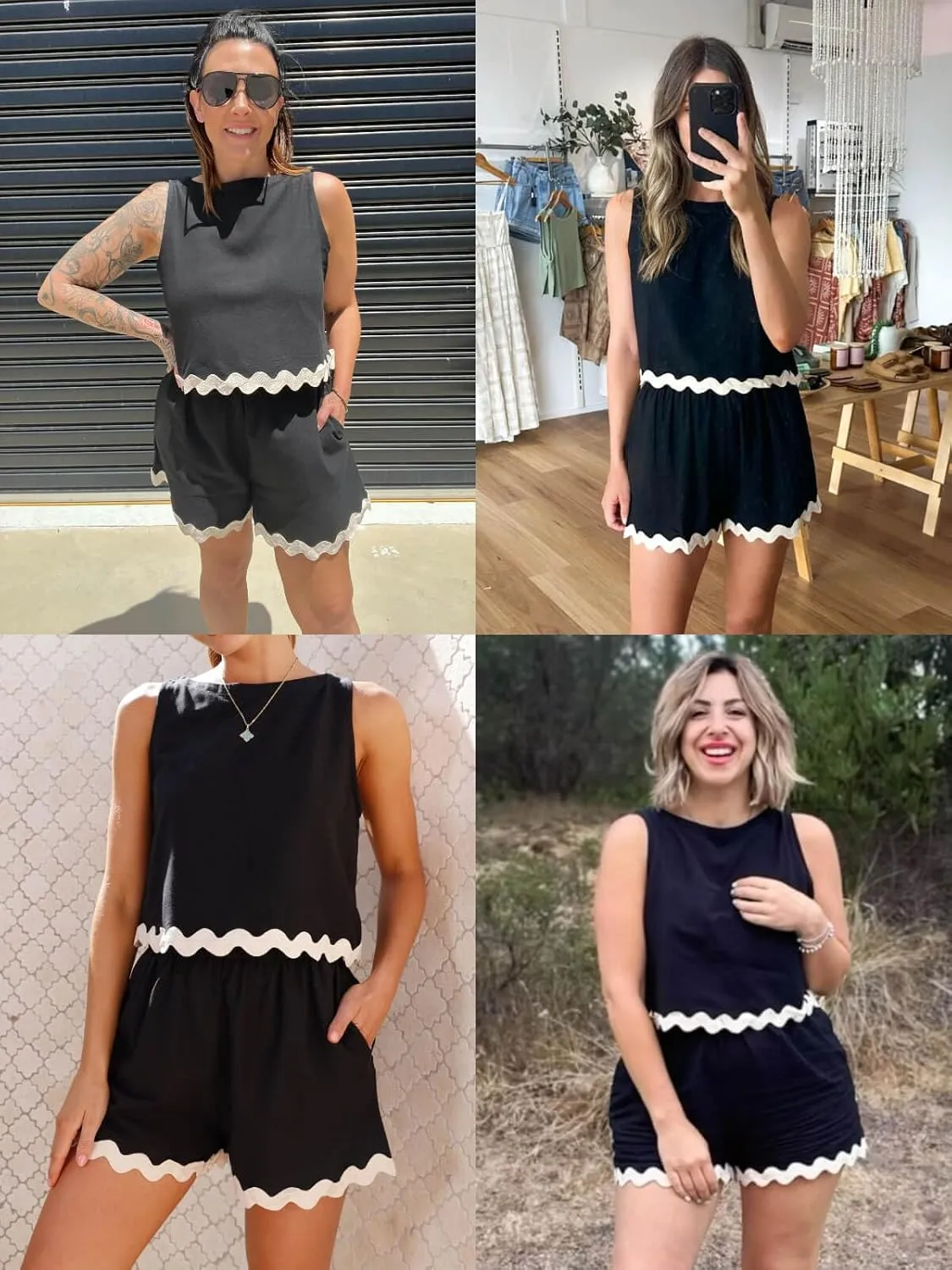 Tankaneo Womens 2 Piece Vacation Outfits Lounge Sets Casual Cropped Tank Tops Shorts Matching Set