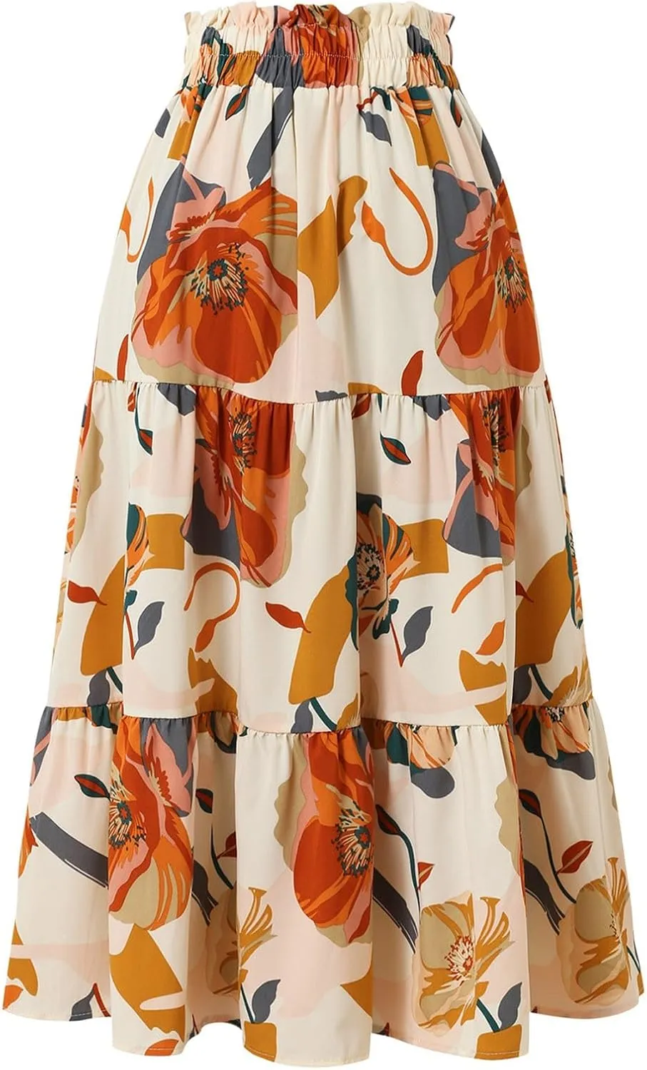 Tiered Maxi Skirts for Women Comfy Ruffle Hem Flowy Swing Elastic High Waisted Long Skorts Summer Cover Ups