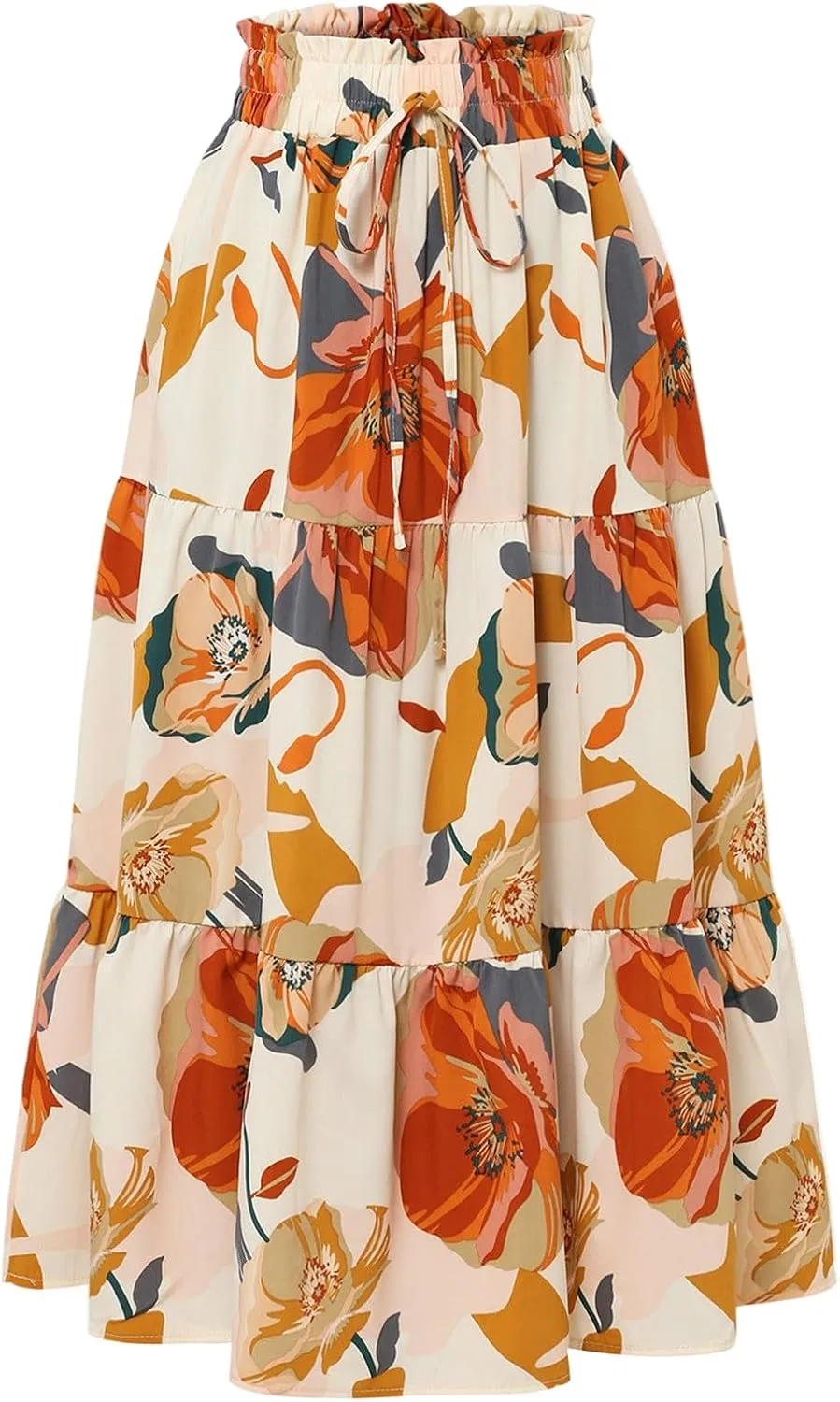 Tiered Maxi Skirts for Women Comfy Ruffle Hem Flowy Swing Elastic High Waisted Long Skorts Summer Cover Ups