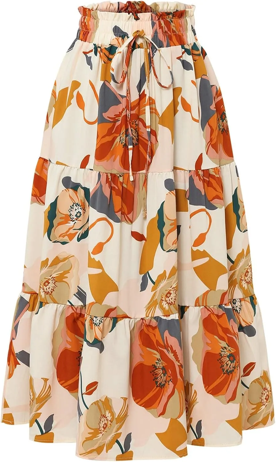 Tiered Maxi Skirts for Women Comfy Ruffle Hem Flowy Swing Elastic High Waisted Long Skorts Summer Cover Ups