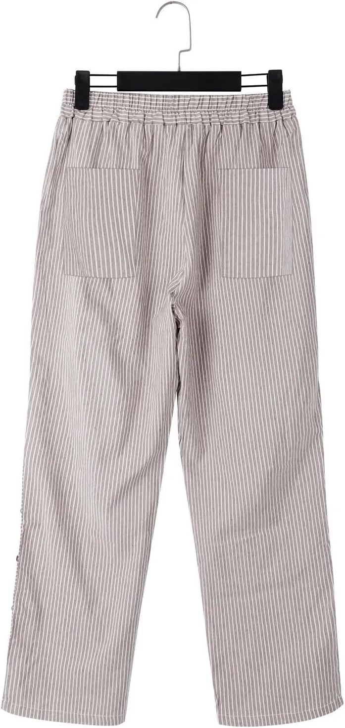 Trousers Pants for Women Vacation s Waist Side Back Four Pockets Buttoned 9/10 Pants Linen Blend Pants