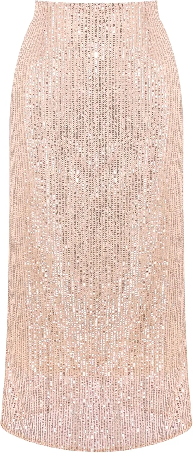 TYNORA Women's Shiny Sequin High Waisted Maxi Skirts Bodycon Long Mermaid Skirt Formal Skirts Dance Party Dress