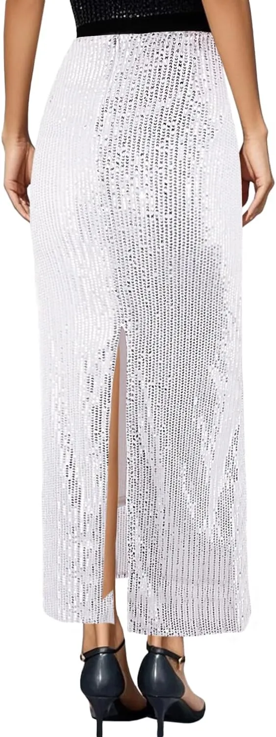TYNORA Women's Shiny Sequin High Waisted Maxi Skirts Bodycon Long Mermaid Skirt Formal Skirts Dance Party Dress