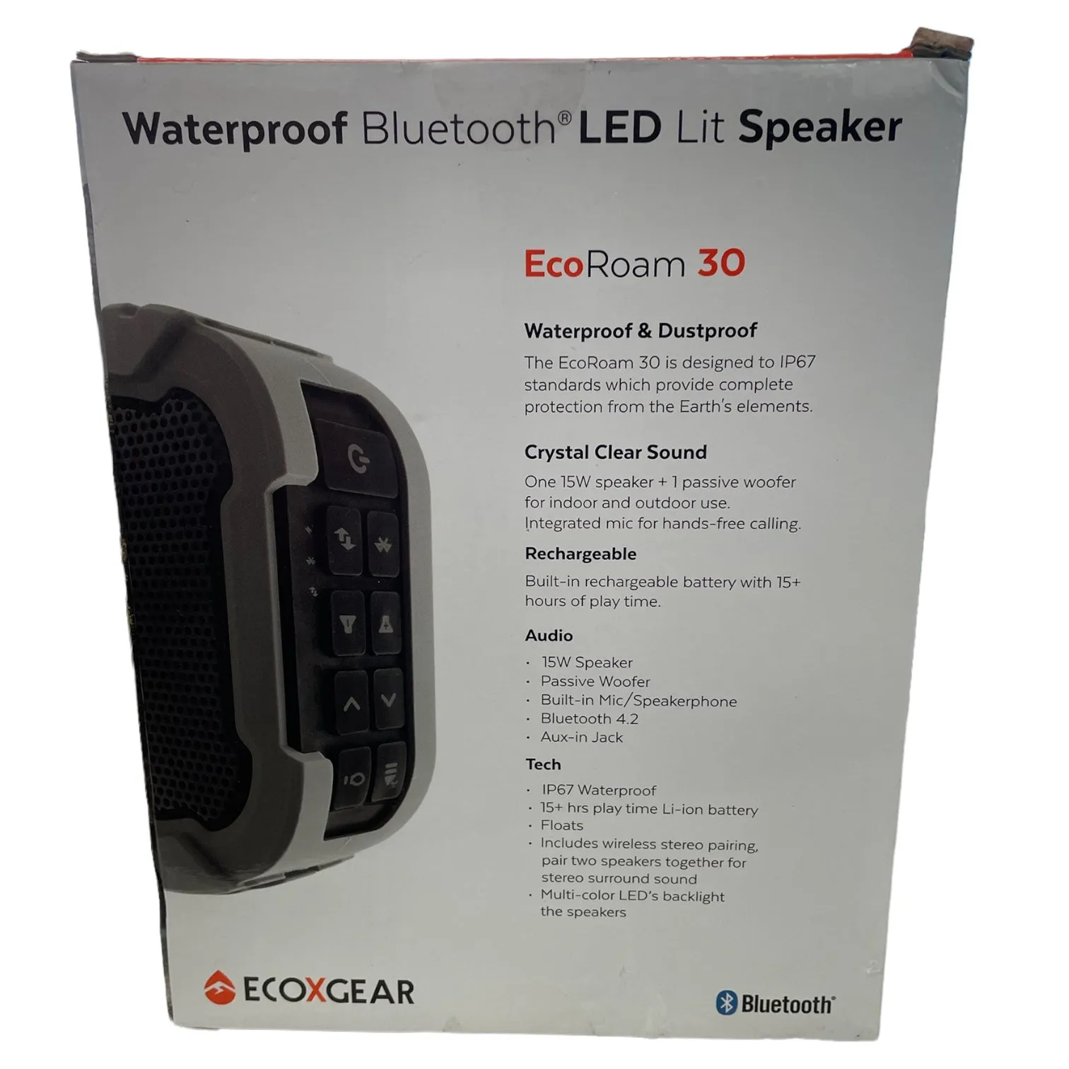 *Used* ECOXGEAR Eco Roam 30 Waterproof Bluetooth LED Lit Speaker, Gray
