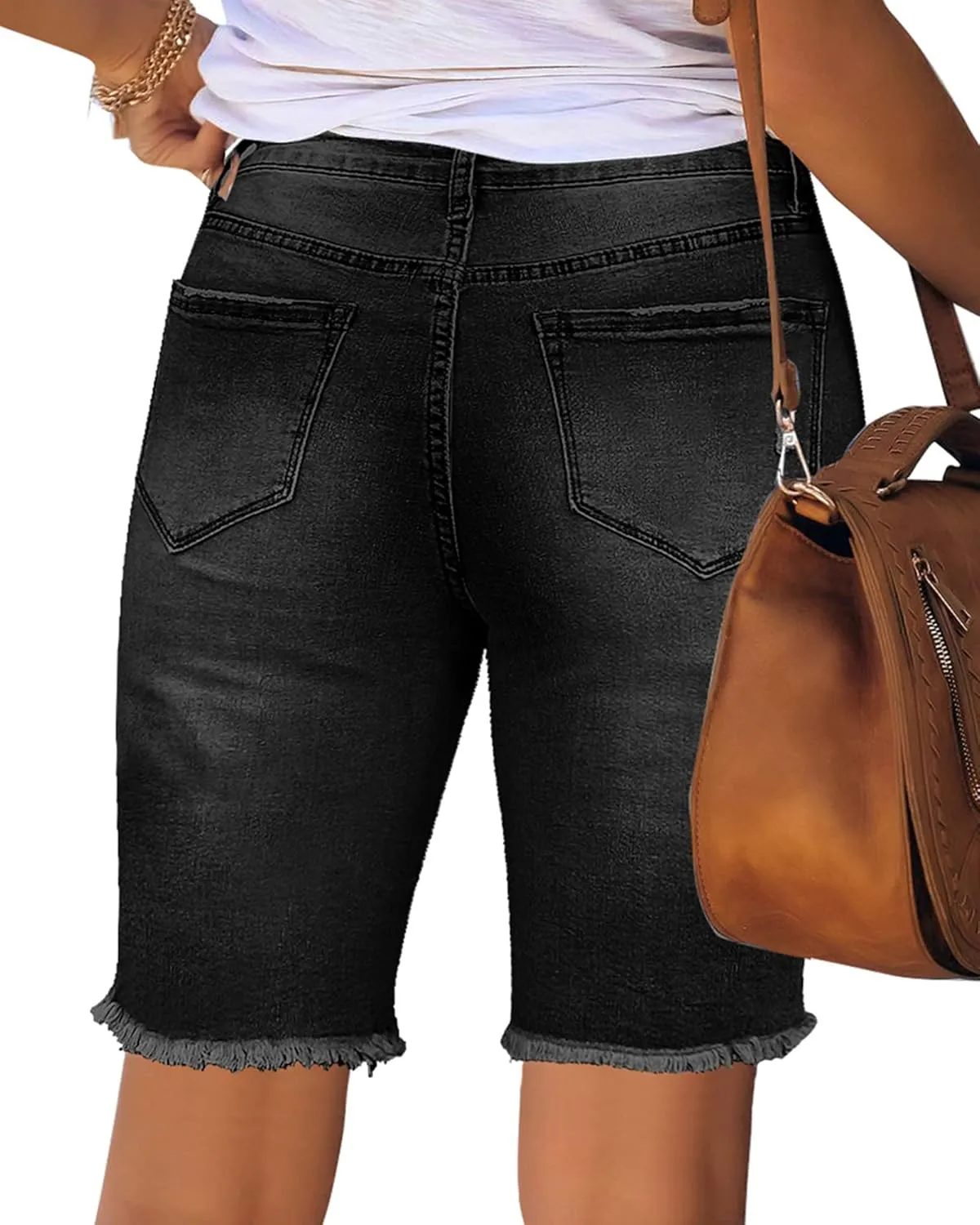 Utyful Women Summer Frayed Ripped Bermuda Shorts Distressed Denim Jeans Short