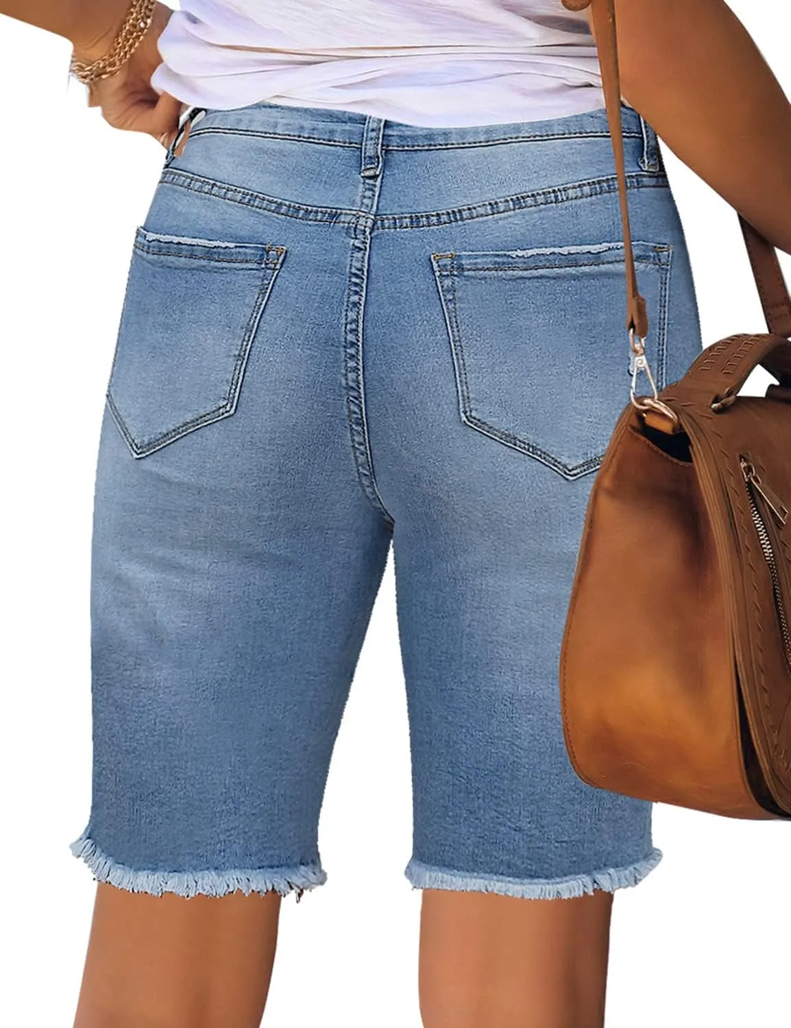 Utyful Women Summer Frayed Ripped Bermuda Shorts Distressed Denim Jeans Short