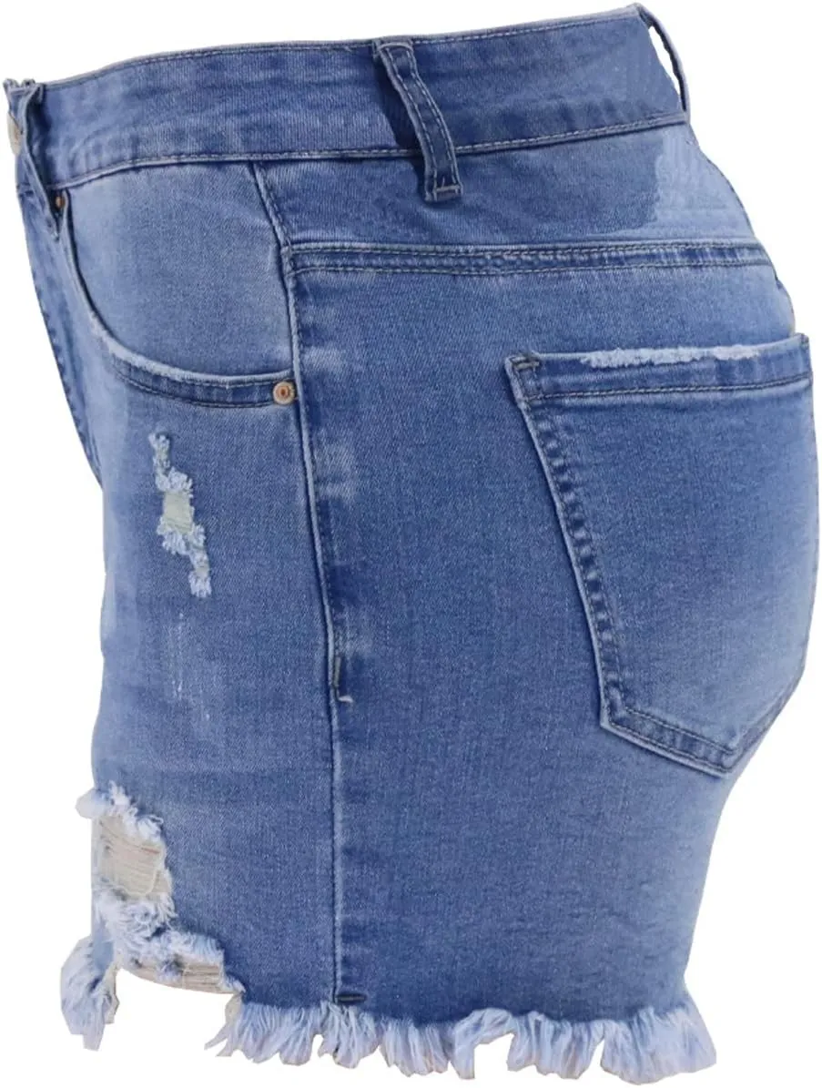 vanberfia Women's Stretchy Denim Mid Rise Jean Shorts with Pockets
