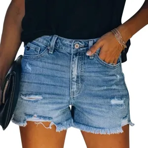 vanberfia Women's Stretchy Denim Mid Rise Jean Shorts with Pockets