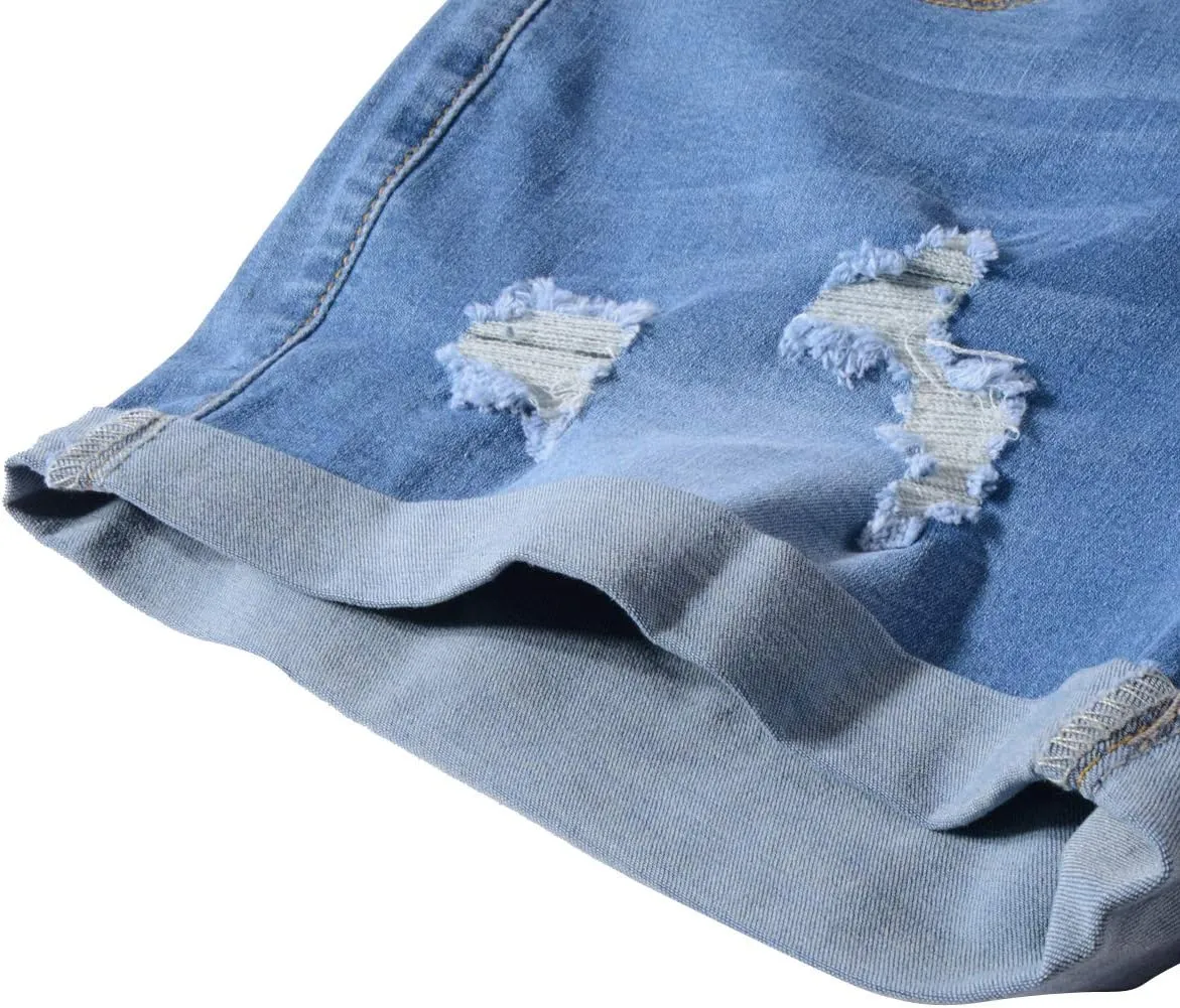 vanberfia Women's Stretchy Denim Mid Rise Jean Shorts with Pockets