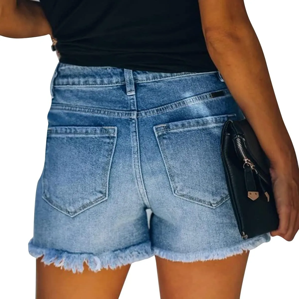 vanberfia Women's Stretchy Denim Mid Rise Jean Shorts with Pockets