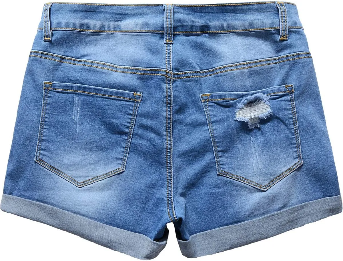vanberfia Women's Stretchy Denim Mid Rise Jean Shorts with Pockets