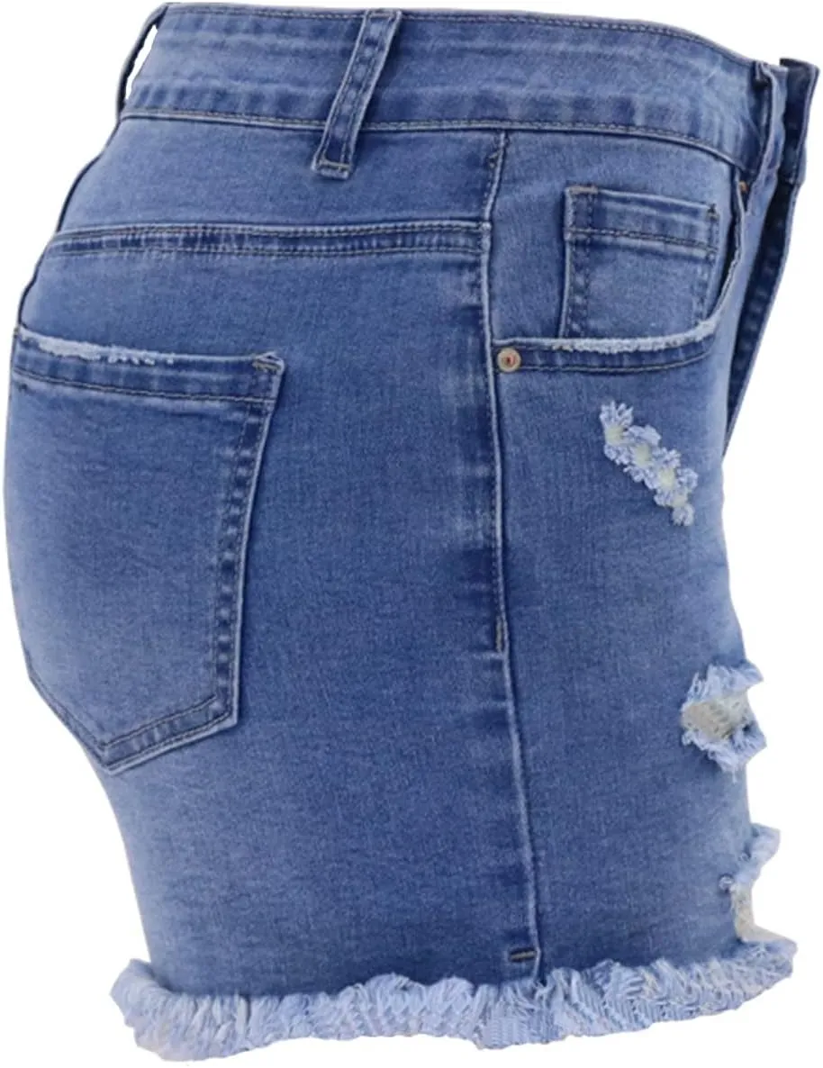 vanberfia Women's Stretchy Denim Mid Rise Jean Shorts with Pockets